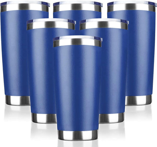 20oz Tumbler Stainless Steel Vacuum Insulated Mug with Lid, Double Wall Travel Mug, Durable Powder Coated Coffee Cup, Suitable for Ice Drinks and Hot Beverage (New Blue 6 pack)