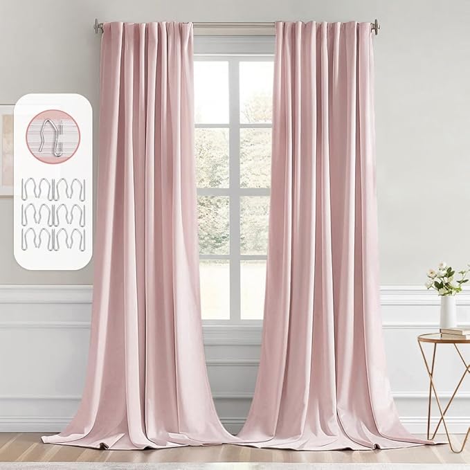 MIULEE Baby Pink Back Tab Blackout Curtains 102 Inch Long 2 Panels Set by MIULEE