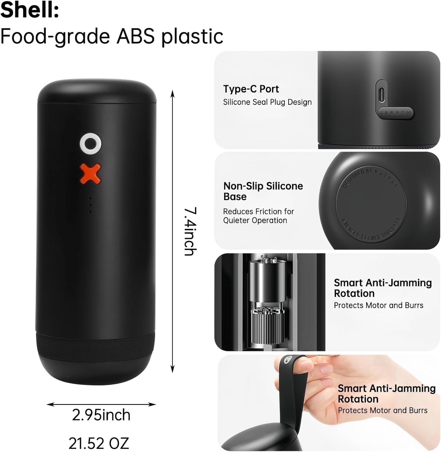 Nuttii Burr Coffee Grinder – Electric, Portable, Small, Quiet Adjustable Mini Conical Burr Coffee Bean Mill, 20 Grind Settings for Espresso, Pour-Over, French Press Moka A TIMEMORE Brand (Olive Green)