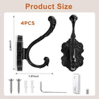 Zonon 4 Pcs Black Wall Hooks Set Vintage Coat & Towel Hooks - Image 2