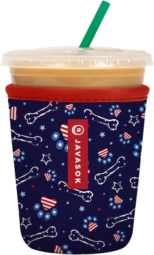 Sok It JavaSok Iced Coffee & Cold Soda Insulated Neoprene Cup Sleeve (Patriotic Paws, Small: 16-20oz)