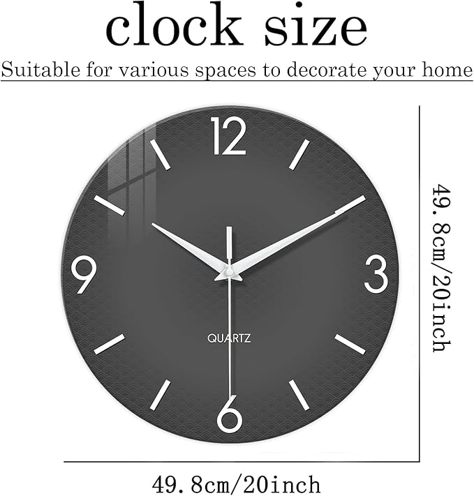 XFM Modern Wall Clock 20 Inch Large Grey Wall Clocks Battery Operated Gray - Image 6