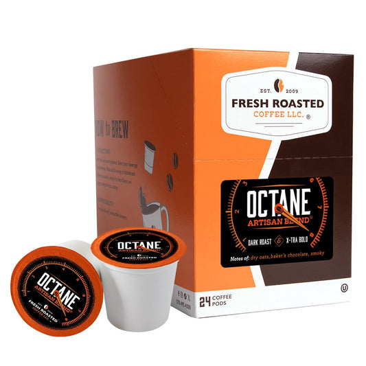Fresh Roasted Coffee, Octane Italian Dark Roast, Artisan Blend, 24 Pods for K Cup Brewers