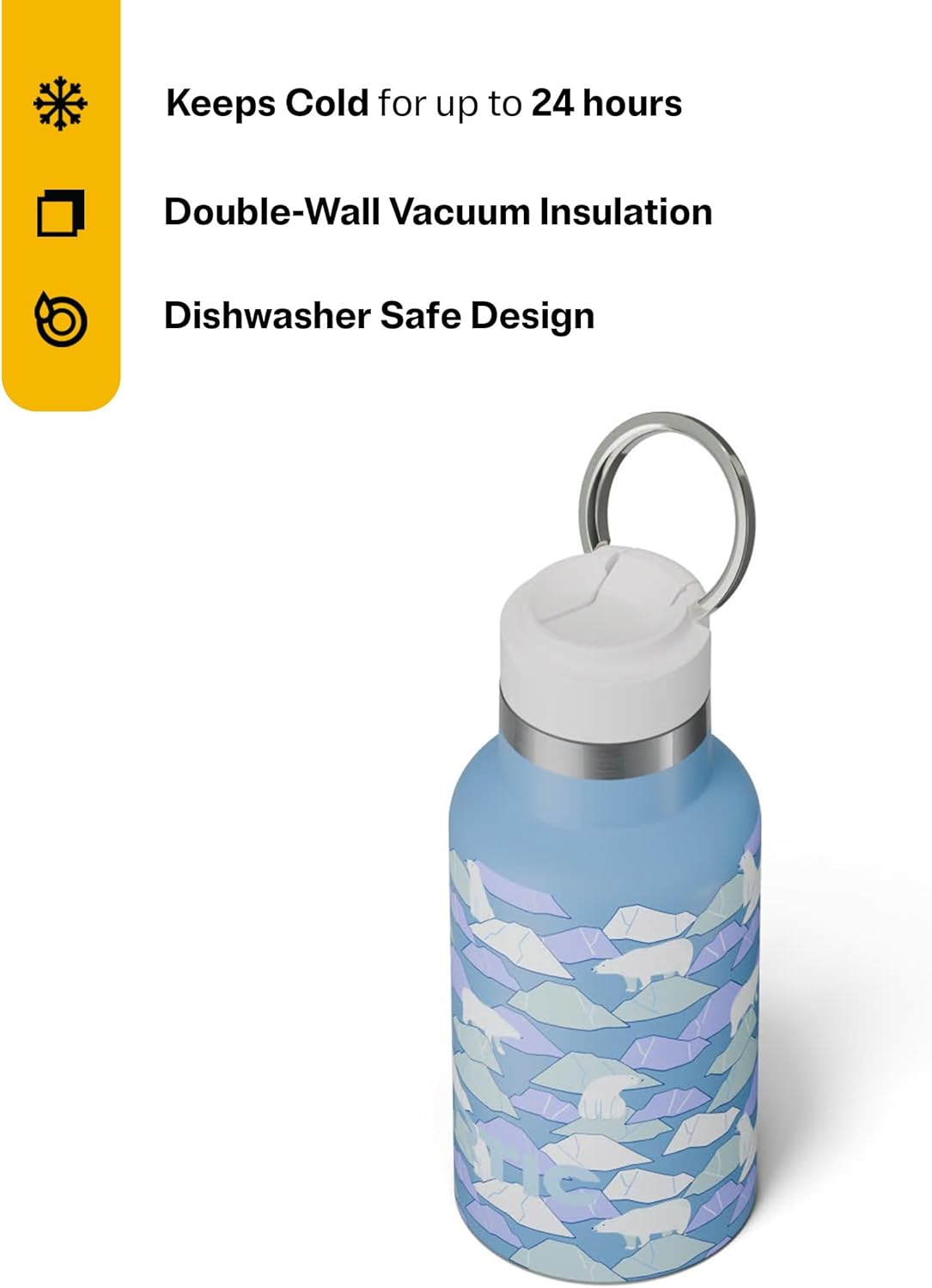 RTIC Little Journey Bottle with Straw, Insulated, Stainless Steel, Metal, Double Wall Vacuum-Insulation, Ceramic-Lined, Leak-Proof Lid, BPA-Free Water Flask for Sports, Travel, Polar Ice