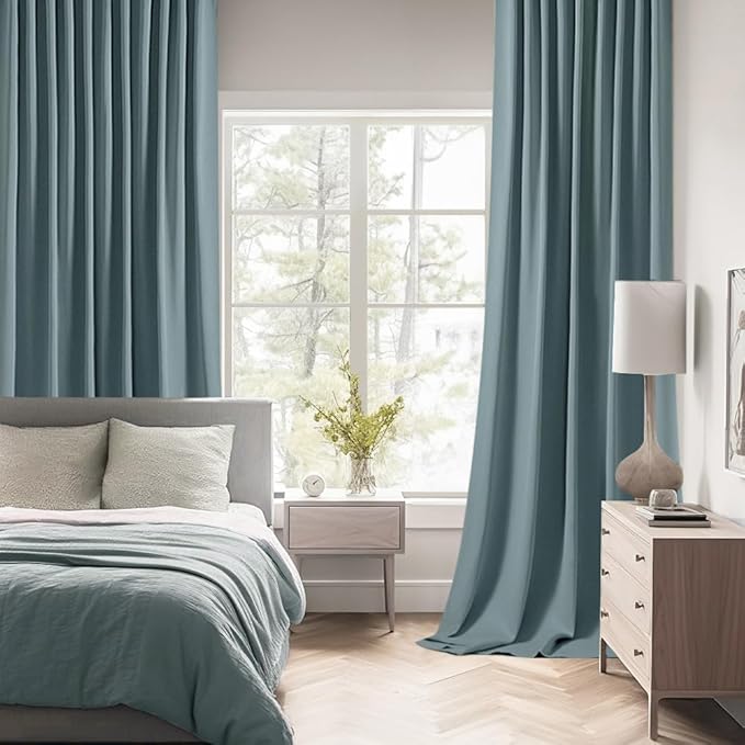 MIULEE Greyish Blue Back Tab Blackout Curtain 96 Inch Long 2 Panels Set - Image 2