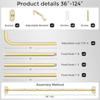 Curtain Rods 36-120 Inch, 1 Inch Adjustable Long Heavy Duty Room Darkening - Image 7
