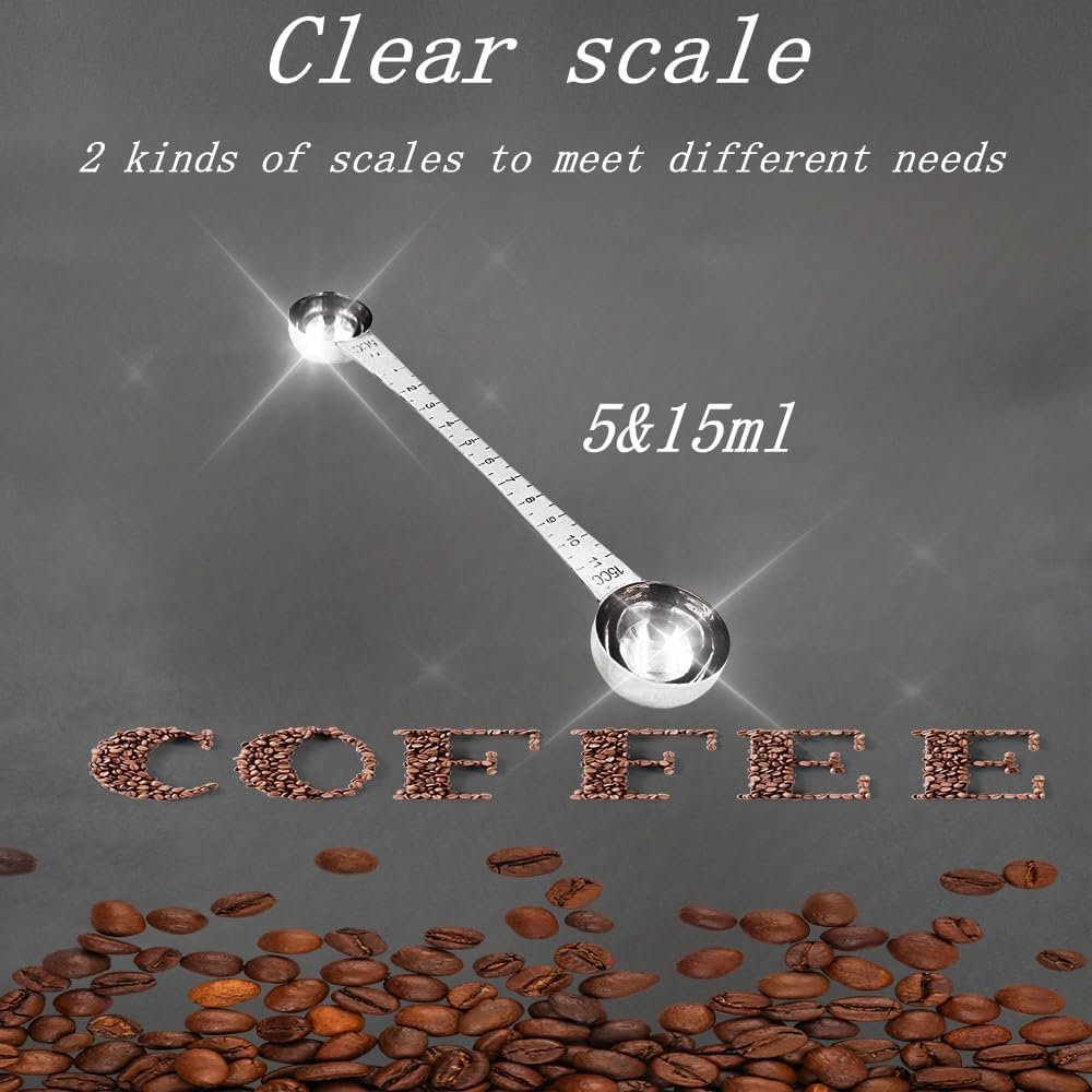 CoaGu Dual-Measure Coffee Scoop Set: 1 Tsp (5ml) & 1 Tbsp (15ml) Long-Handled Stainless Steel Scoops for Precise Coffee and Baking Measurements