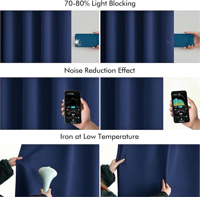 MIULEE Navy Blue Back Tab Blackout Curtains 90 Inches Long 2 Panels Set - Image 5