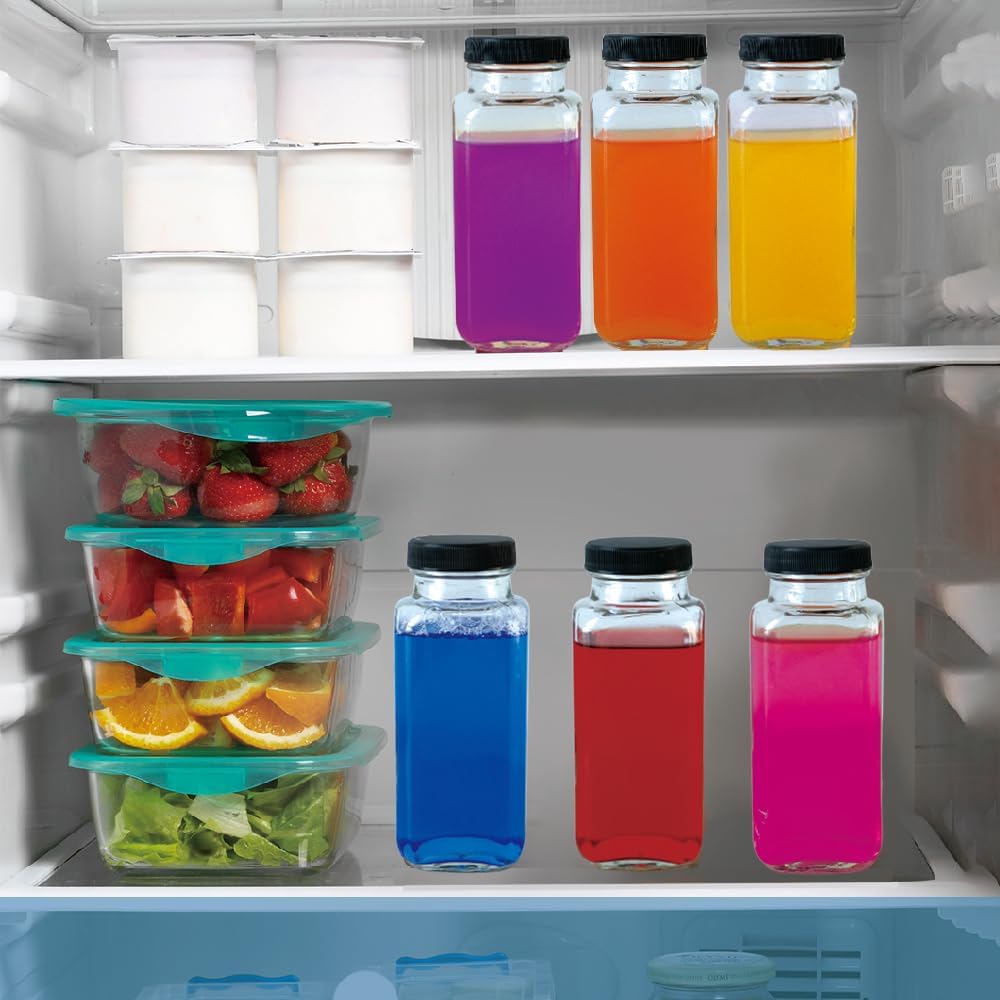 ZZT 9 Pack 8 oz Glass Juice Bottles, 250 ml Glass Reusable Water Bottles with Lids, Water Drinking Jars with Labels and Brush,Water Drinking Jars for Milk,Juicing,Beverage Glassware