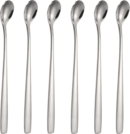 Stainless Steel Iced Tea Spoons Set of 6 Cocktail stir sticks Spoons Bar Spoon for Cold Drinks