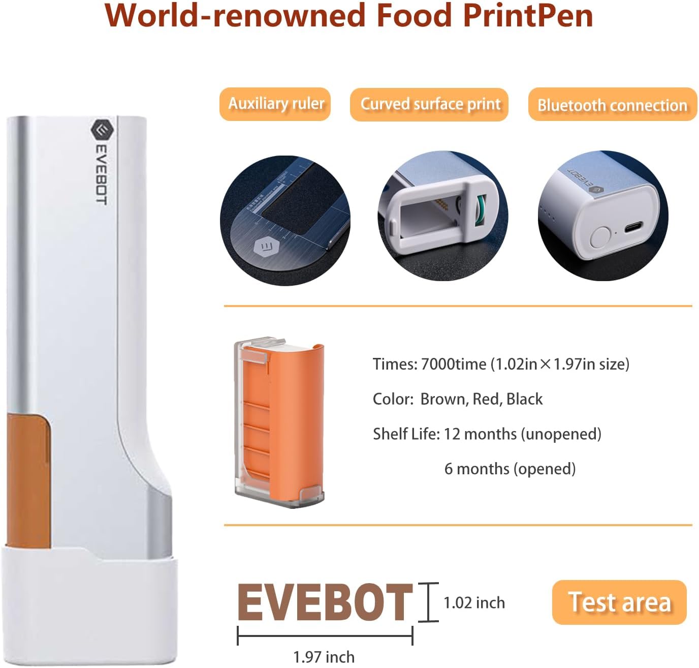 EVEBOT Handheld Food PrintPen for Barista Portable Mini Coffee PrintPen Latte Art Macaron Cookie DIY Design, Bluetooth 4.2-1PCS Red Color