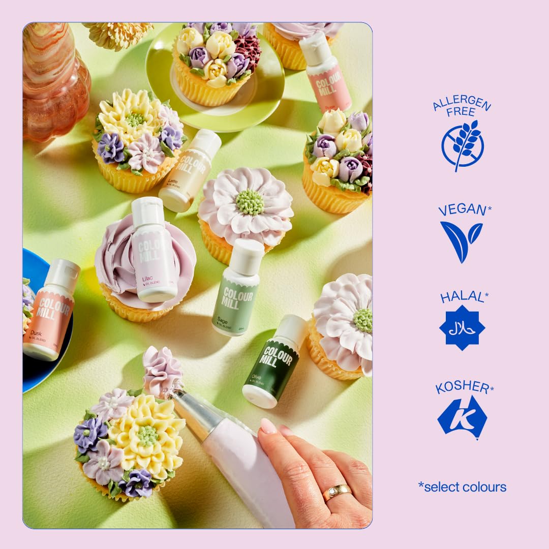 Colour Mill Oil-Based Food Coloring, 20 Milliliters Each of 6 Colors: Blush, Lavender, Lilac, Nude, Taupe and White