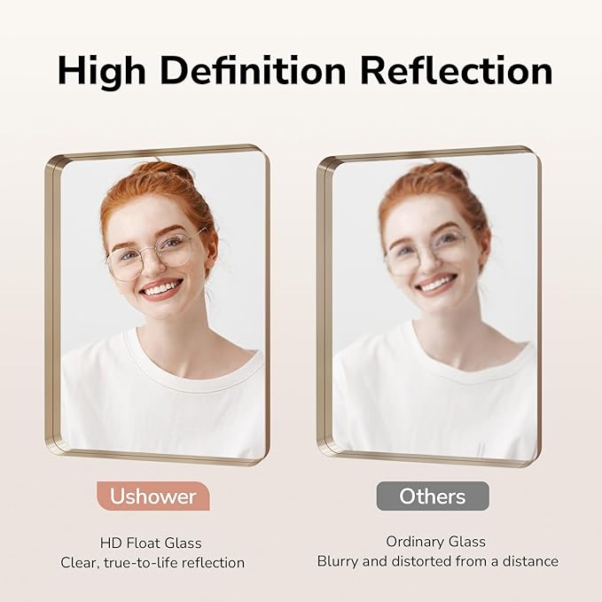 USHOWER Gold Bathroom Mirror 22"x30", Brushed Gold Rectangle Mirror - Image 3