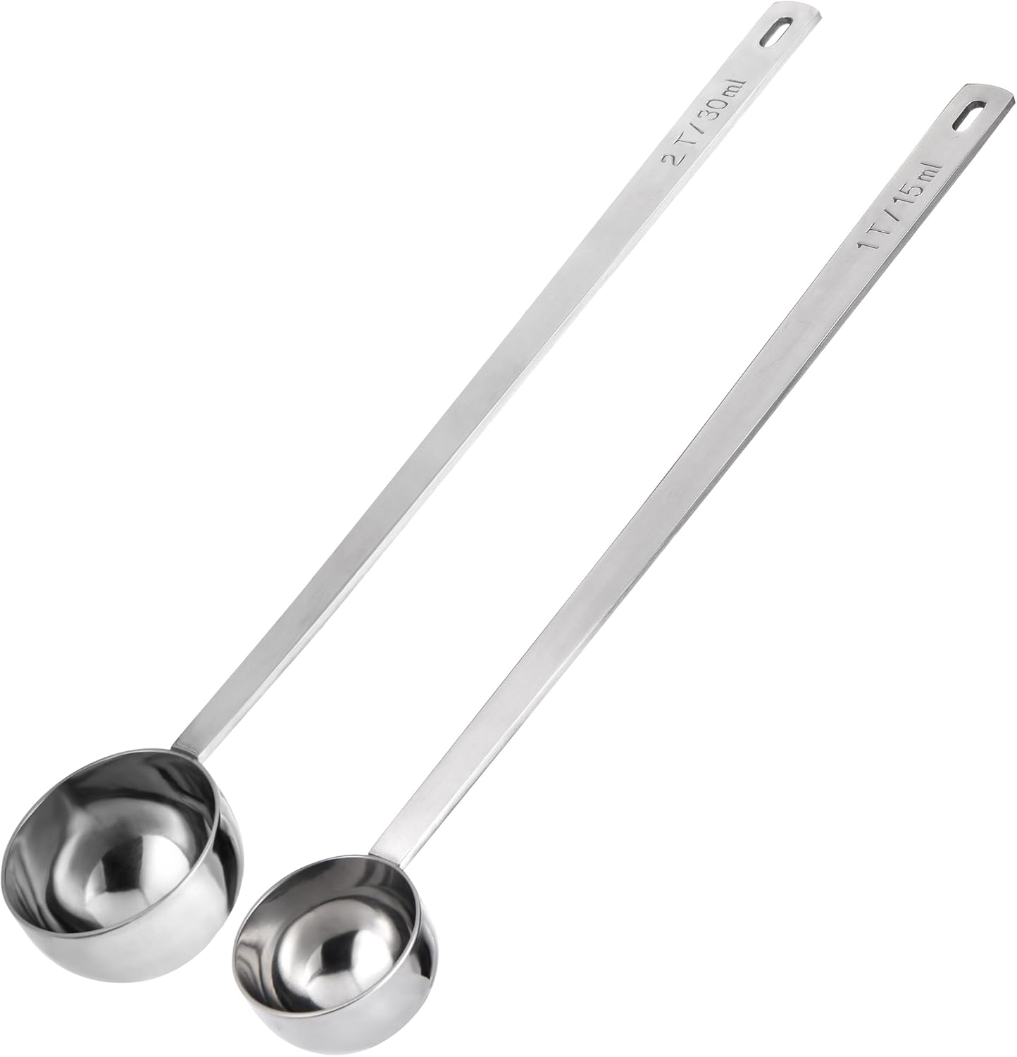 U-Taste Coffee Scoop 1&2 Tablespoon: 18/8 Stainless Steel Measuring Scooper for Ground Coffee, Bean, Powder, Espresso, 8.5in Long Handle Metal Meaure Spoon for Canister, Jar (1&2Tbsp/15&30ml, Silver)