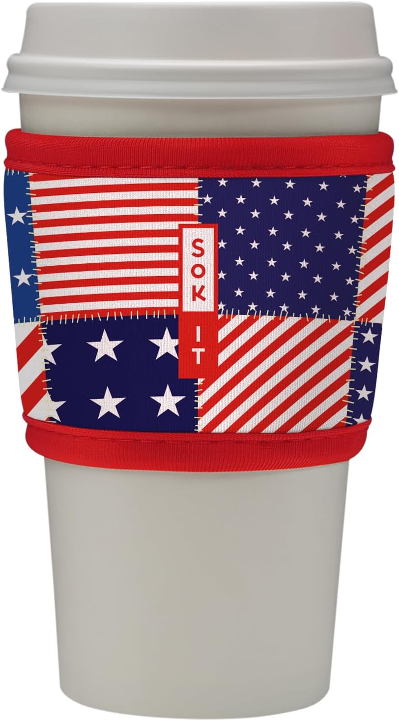 Sok It HotSok Coffee & Tea Reusable Insulated Neoprene Cup Sleeve (Patriotic Patchwork)