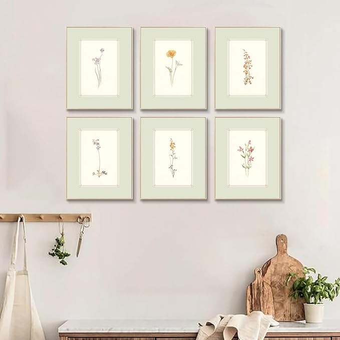 KBKBART Mint Green Floral Wall Art Set of 6 Unframed, Minimalist Abstract - Image 4