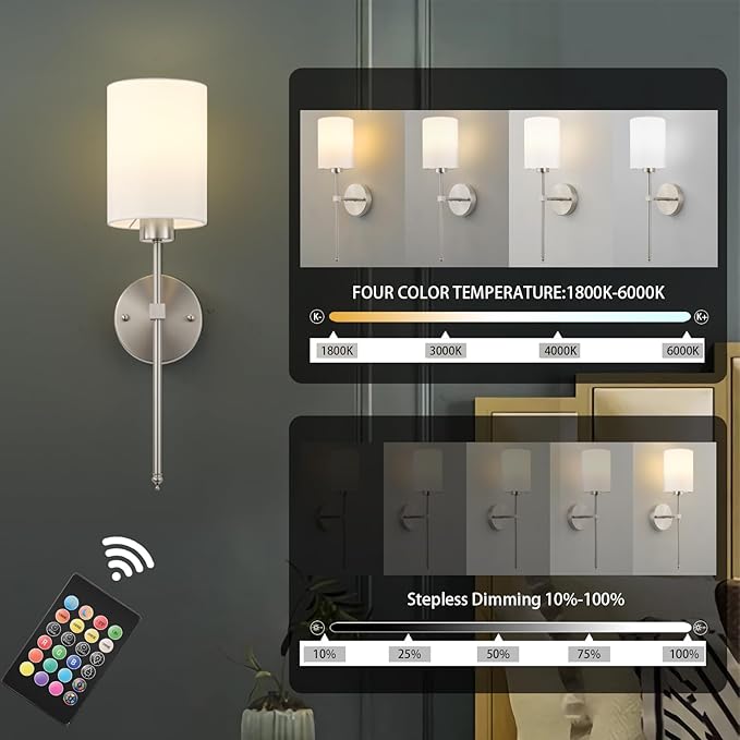 Battery Operated Wall Sconces Set of Two, Wireless Rechargeable Wall Light - Image 5
