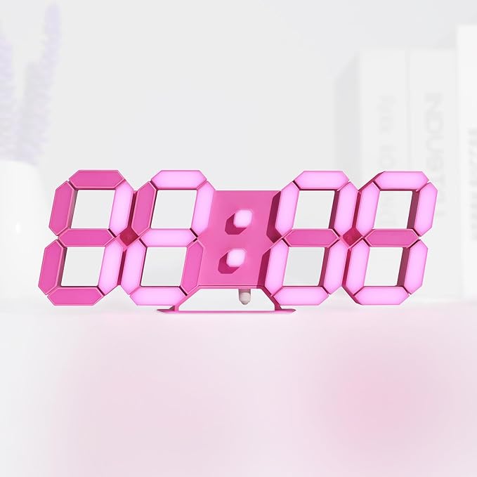 KOSUMOSU Pink LED Clock 3D Wall Clock 9.7" Table Clock by KOSUMOSUTECHNOLOGY