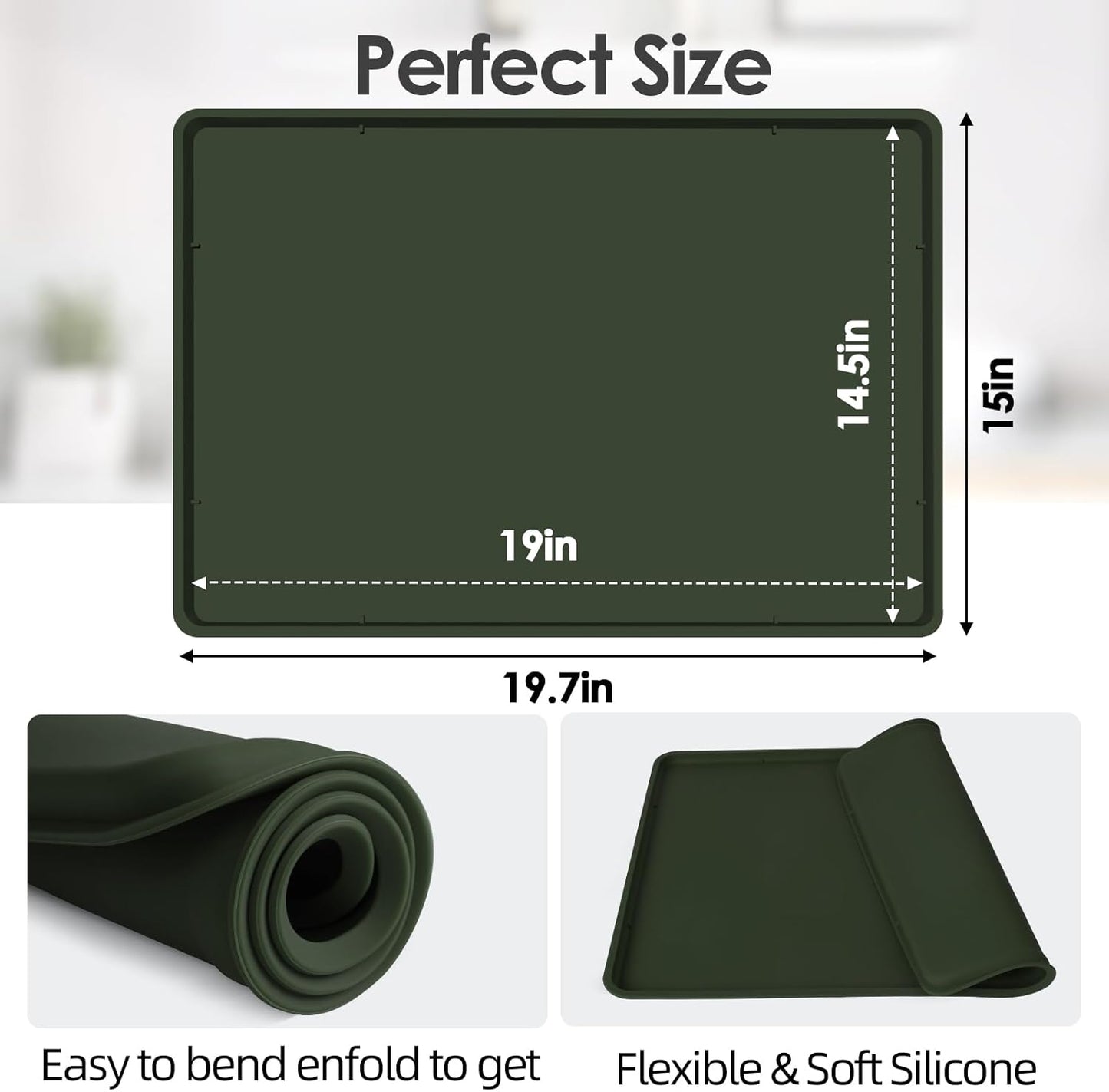 Silicone Coffee Maker Mat with Lip, 19.7'' x 15'' Heavy Duty Coffee Maker Mat for Countertops, Coffee Tray Fit Under Coffee Machine Appliance Automatic Machines Espresso Accessory, Dark Olive Green