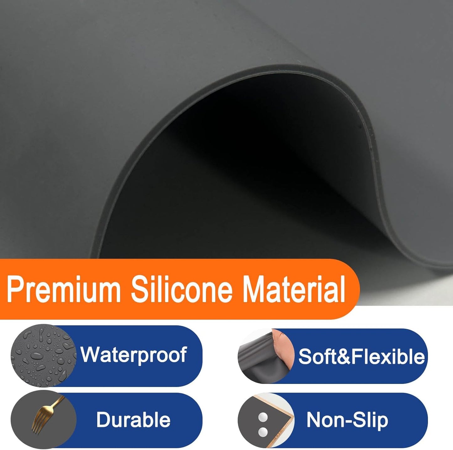 47.3''x23.6''(120cmx60cm) Extra Large Silicone Mat for Kitchen Counter, Heat Resistant Countertop Protector, Non-Slip Waterproof Kitchen Island Mat, Easy to Clean, Dark Gray