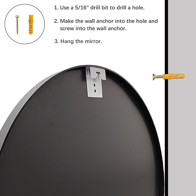 Sunniry Black Circle Mirror, Round Bathroom Mirror 20 inch, Round Wall Mirror - Image 7