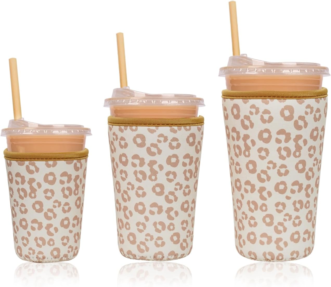 Reusable Insulated Neoprene Iced Coffee Cup Sleeve, Durable Drink Sleeve for Cold Beverages, Beverage Holder for Iced Coffee, Leopard Grace