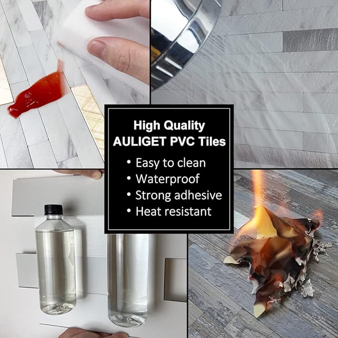 AULIGET Peel and Stick Backsplash, PVC Mixed Metal Stick on Bathroom Backsplash - Image 5