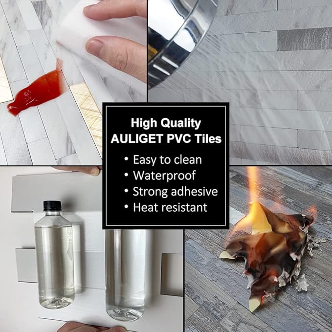 AULIGET 2-Sheet Peel and Stick Backsplash Wall Tiles, Distressed Wood Look PVC - Image 5