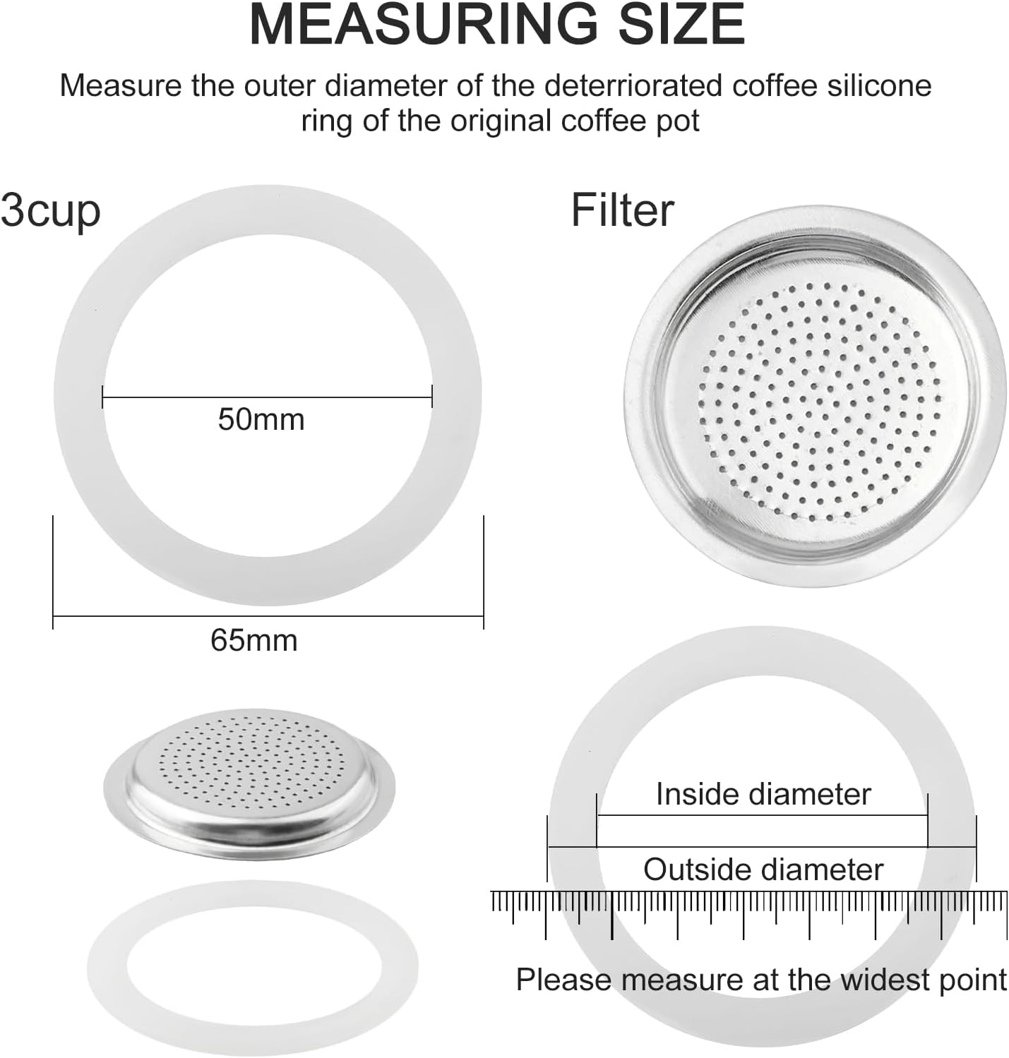 2/3/6/9/12 Cup Gasket & Filter For Stovetop Espresso Coffee Makers, Rubber Seal For Stove Top Coffee Maker Moka Pot, Silicone Gasket Seals, Espresso Machine Replacement Parts(3 cup)