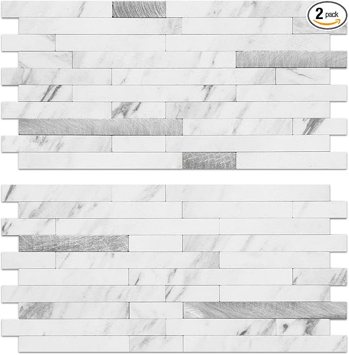 AULIGET Faux Stone Peel and Stick Backsplash, PVC Mixed Metal Wall Tiles Stick by AULIGET