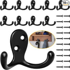 Homanu 10 Pack Coat Hooks, Heavy Duty Double Prong Coat Hooks Wall Mounted by Homanu