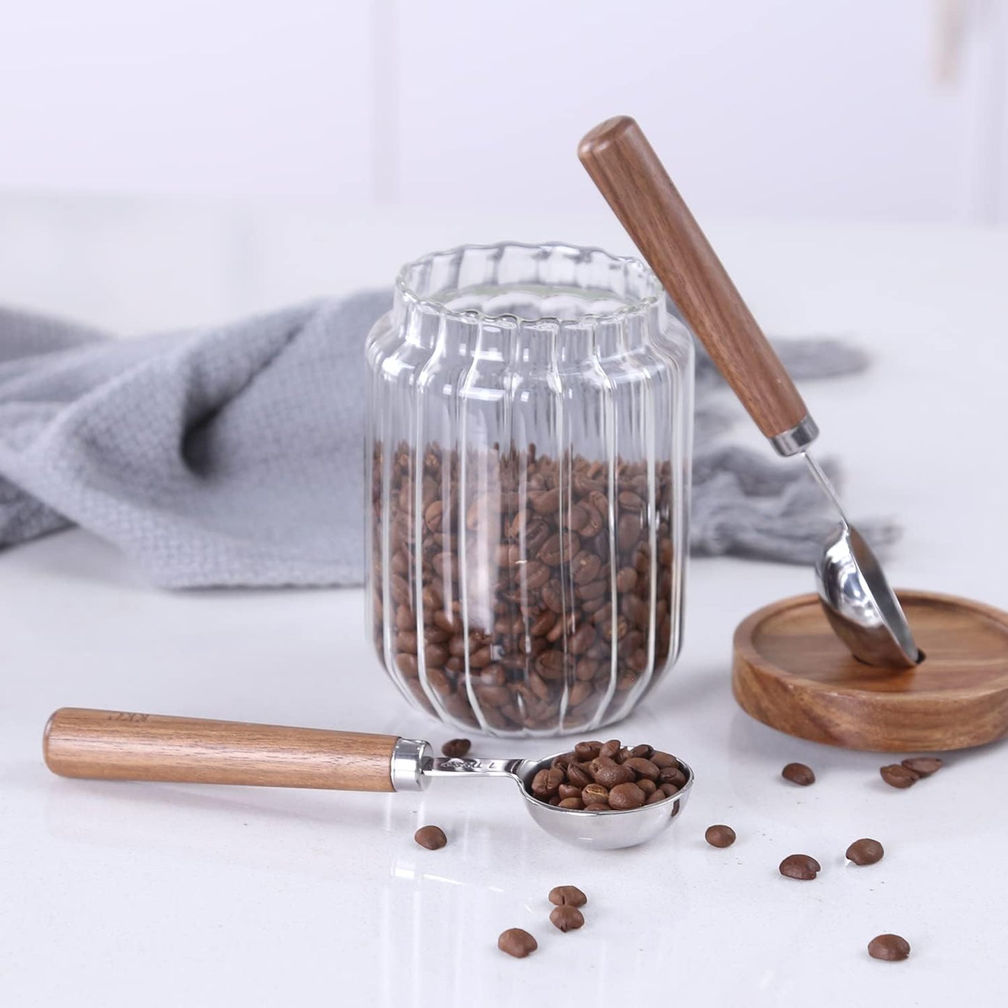 KKC HOME ACCENTS Wooden Handle Coffee Scoops - 1 Tablespoon, Coffee Bean & Tea Measuring Spoon, 2 Pcs, 6.7" Length