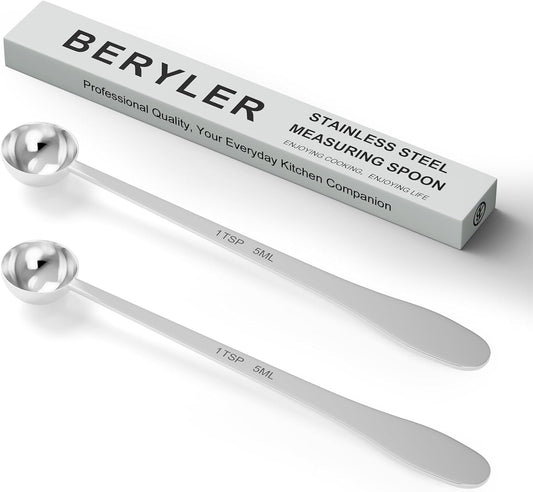 2PCS 1 Teaspoon(1tsp, 1/3tbsp, 5 ml) Single Measuring Spoon, Extra-long Handle Individual Measure Scoop, Stainless Steel Spoons Only