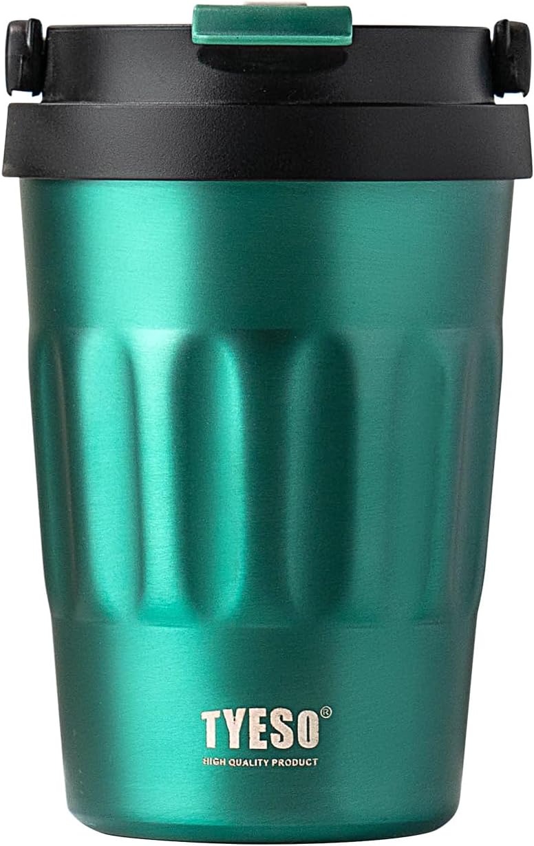 TYESO Stainless Steel Portable Tumbler with Flip Lid,Travel Mug with Concealed Carry Handle, Leakproof Insulated Coffee Cup (GREEN, 17 OZ)