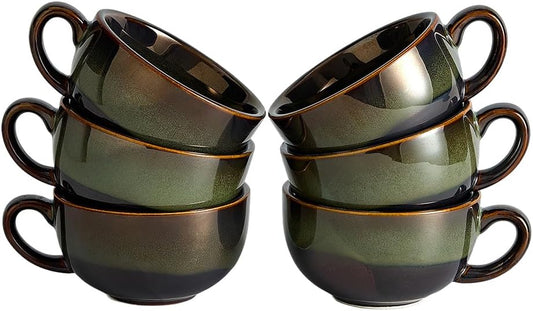 Set of 6 Vintage Design 12 oz Professional Barista Ceramic Latte Art Cappuccino Cups Set (Sea Grey * 6)