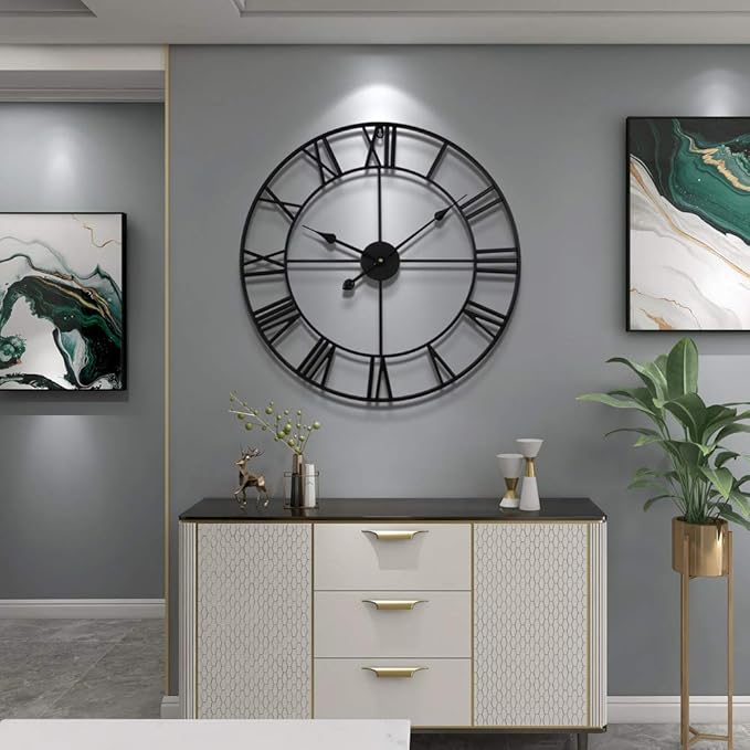 LEIKE Large Wall Clock, Non Ticking, Battery-Operated, Rustic Round Modern - Image 8