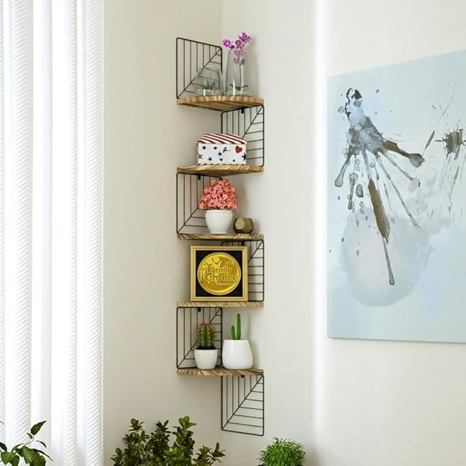 Love-KANKEI Corner Shelf Wall Mount of 5 Tier Rustic Wood Floating Shelves Wall - Image 2