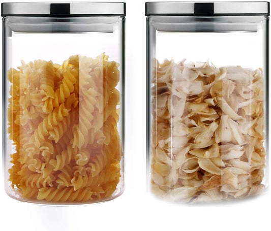 SIXAQUAE Glass Food Storage Containers Jar Stainless Steel Lids 2 Packs 1000ml Airtight Canister Organization Sets Stackable…