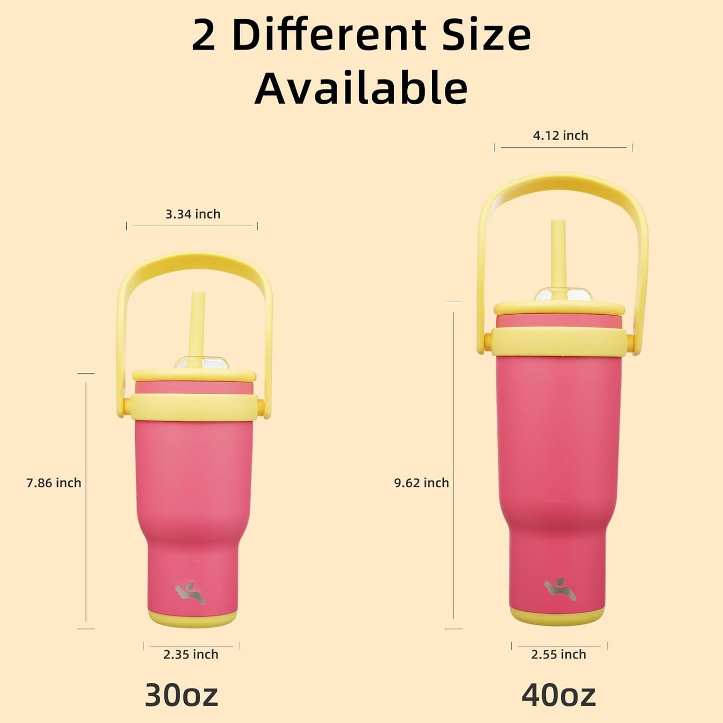 30 oz Tumbler with Side Handle, Insulated Water Bottle with Straw and 2 in 1 Lid, Stainless Steel Cup Travel Coffee Mug for Sports Office Gym,Rose Pink