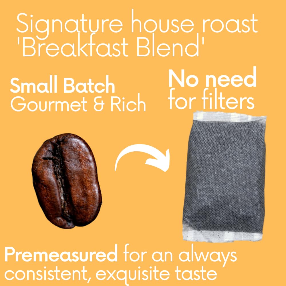 Ground Coffee In Filter Packs | Medium Roast Low Acid Mold Free Pouches | Signature House Breakfast Blend | Gourmet Bulk Packets for 10-12 Cup Drip Maker | Highest Rated Individual Premeasured Coffee