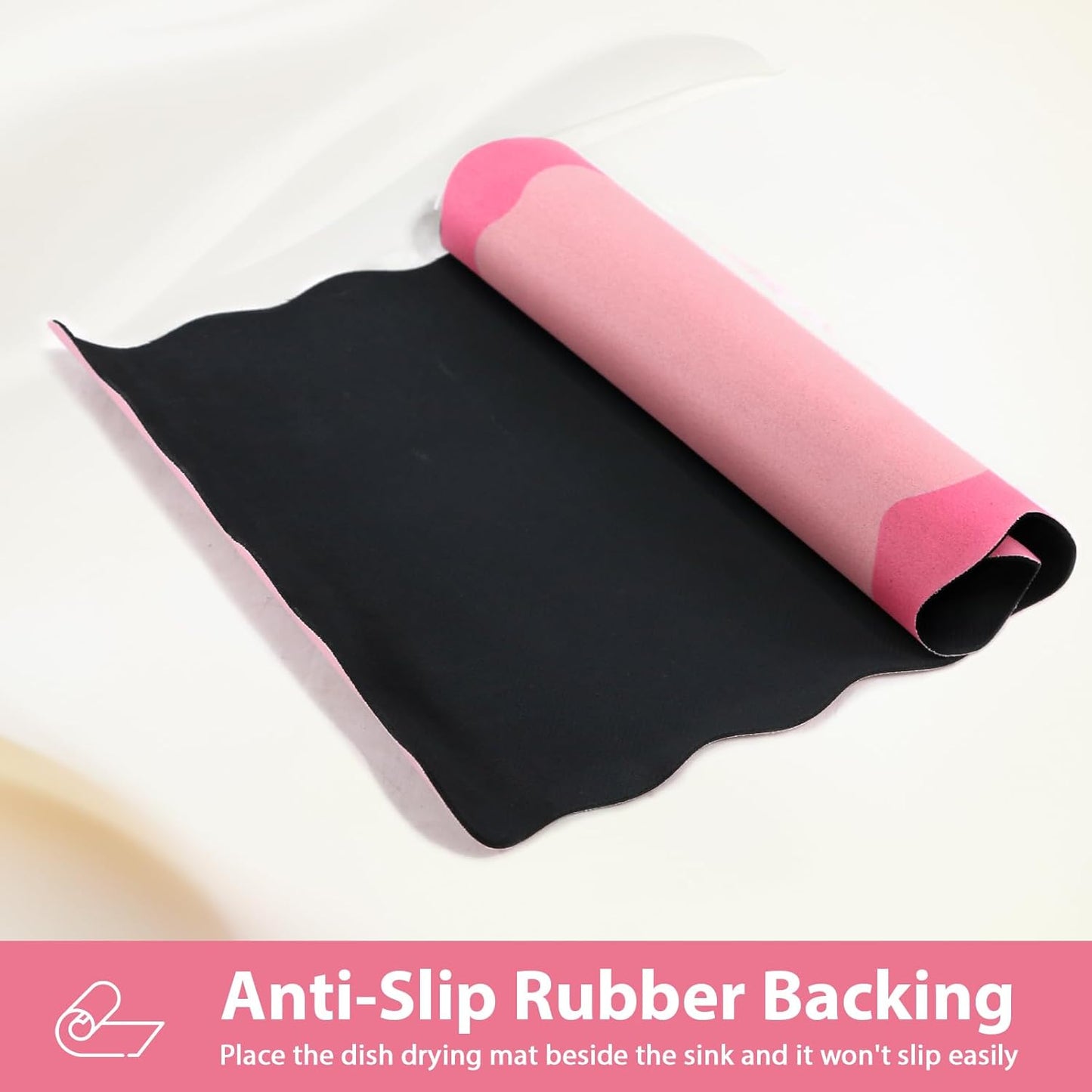 Scalloped Coffee Bar Mat for Countertop, Cute Dish Drying Mats for Kitchen Counter, Diatomite Absorbent Mat for Coffee Station, Kitchen Aesthetic Decor(12"x19", Rose Pink)