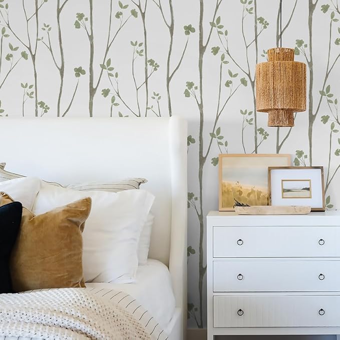 Timeet Green Leaf Wallpaper 16" x 197" Boho Floral Peel & Stick Removable - Image 3