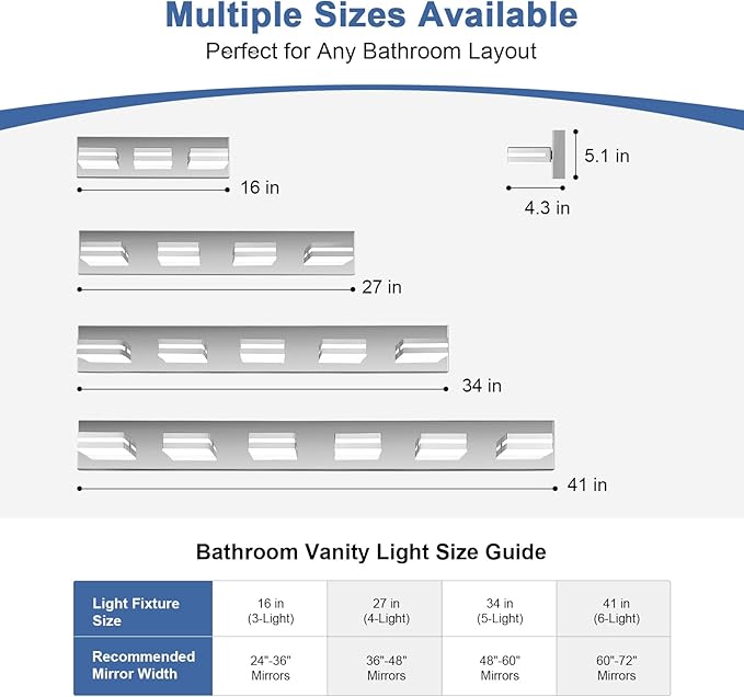 Modern LED Bathroom Lights Fixtures 5-Light, Stainless Steel Chrome Acrylic - Image 2