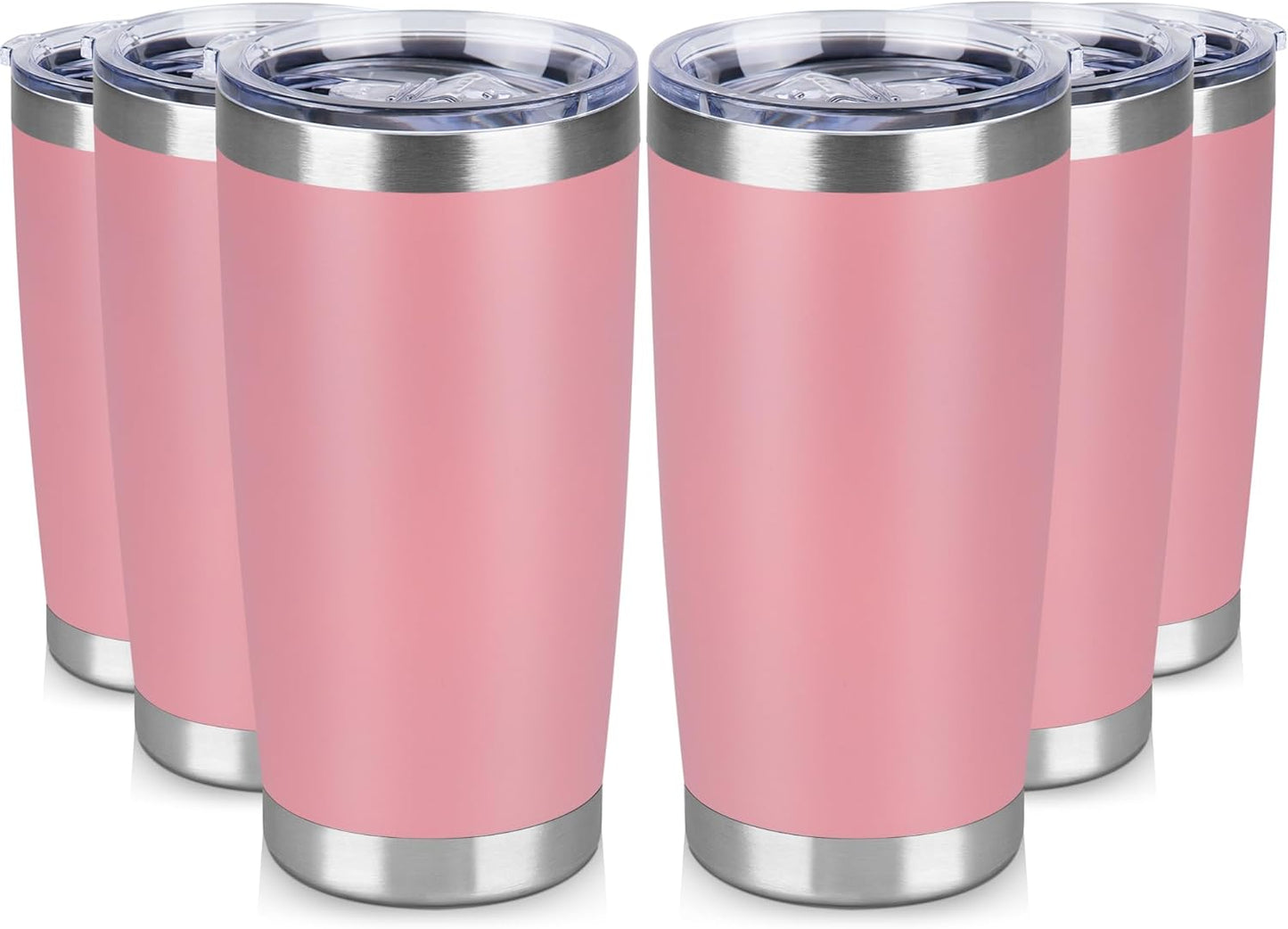 20 oz Tumbler Stainless Steel Tumblers Bulk with Lid Double Wall Insulated Coffee Tumbler Cups for Hot & Cold Drinks Powder Coated Travel Coffee Tumbler Mug Metal (Rose Pink, 6 pack)