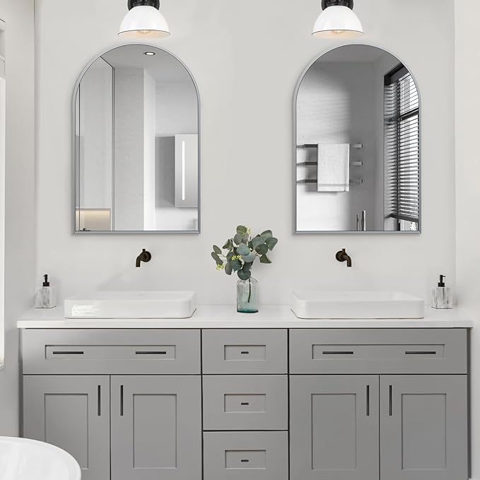 24" x 36" Silver Arched Mirror, Modern Aluminum Alloy Metal Frame, Arch - Image 6