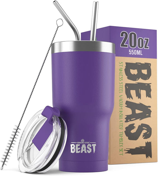 Beast 20 oz Tumbler Stainless Steel Vacuum Insulated Coffee Ice Cup Double Wall Travel Flask (Purple)