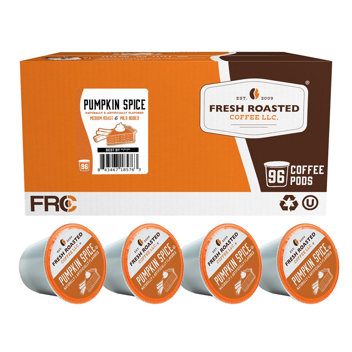 Fresh Roasted Coffee, Pumpkin Spice, Flavored Coffee Pods, K-Cup Compatible, 96 Count