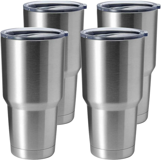 HASLE OUTFITTERS 30oz Stainless Steel Tumbler, Double Wall Vacuum Insulated Travel Mug Tumbler, Durable Insulated Coffee Mug, Gift Box Set (Silver, 4)