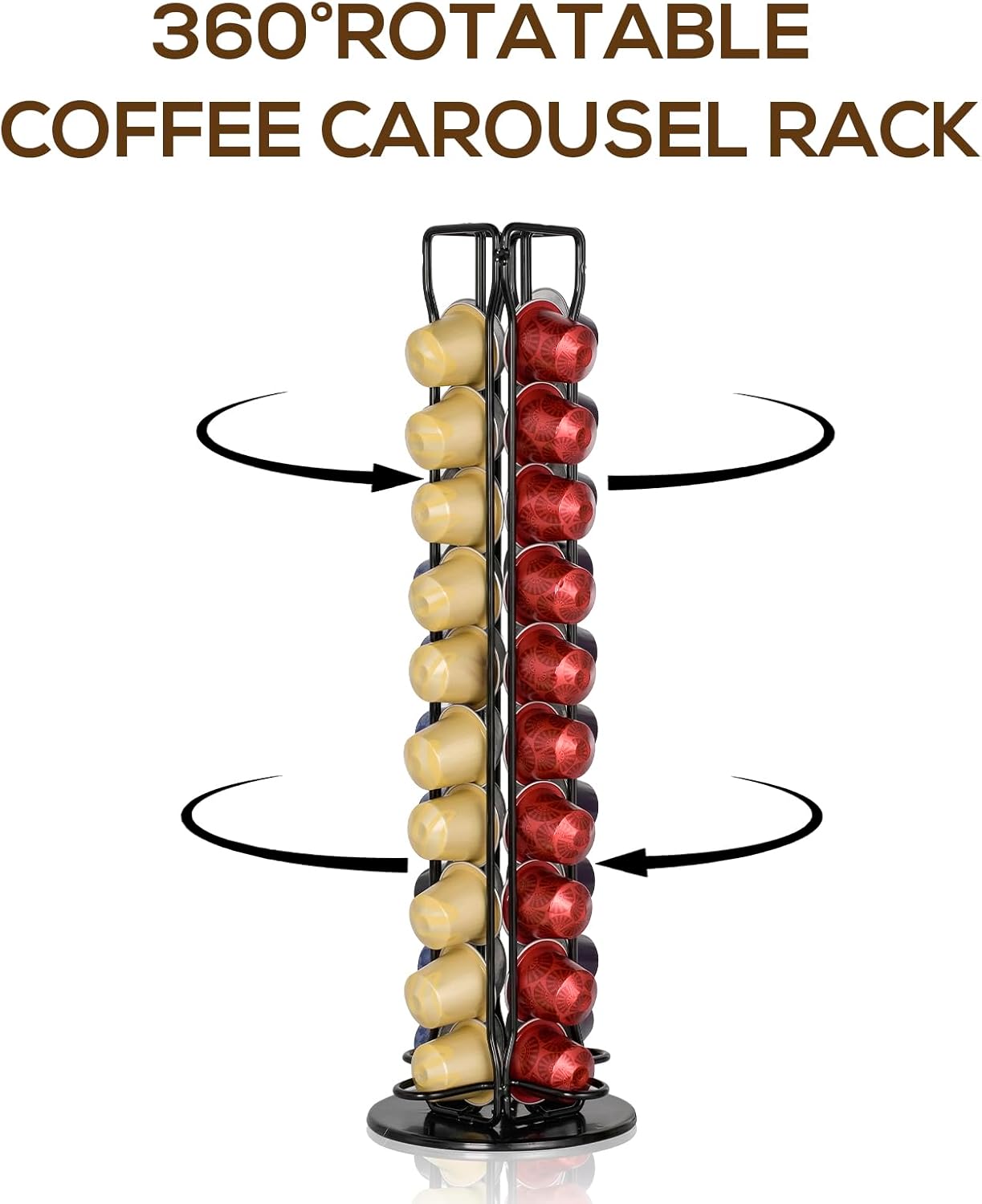RECAPS Coffee Pod Holder Stand Compatible with Nespresso OriginalLine, Rotatable Coffee Capsules Carousel for 40 Pods, Space-Saving Countertop Storage Rack Organizer（Black）