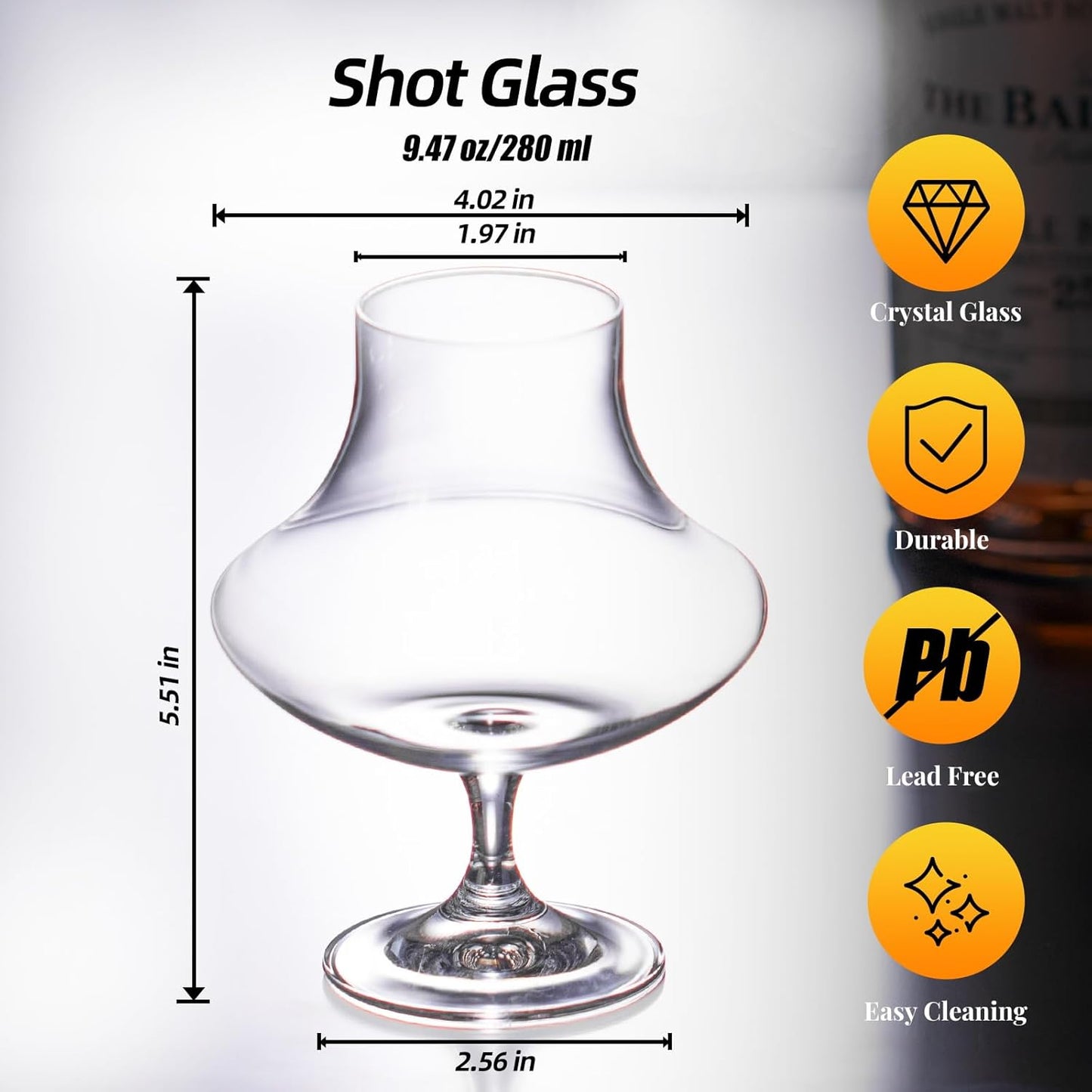 KAMMAK Short Glasses,9.4oz Crystal Cognac Glasses Set of 2, Brandy Glass with Short Stem, Elegant Clear Snifters Glasses Ideal for Outdoor, Wedding, Party, Birthday, Anniversaries, Christmas